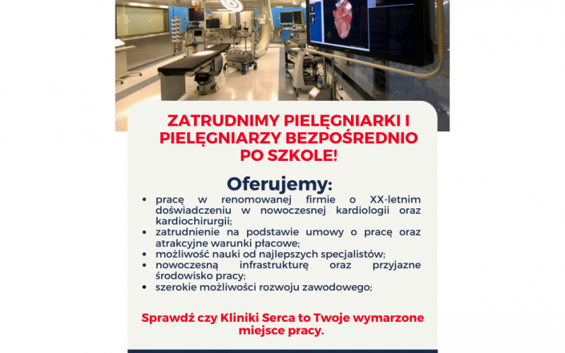 Kliniki American Heart of Poland oferują pracę dla pielęgniarek i pielęgniarzy w całej Polsce.